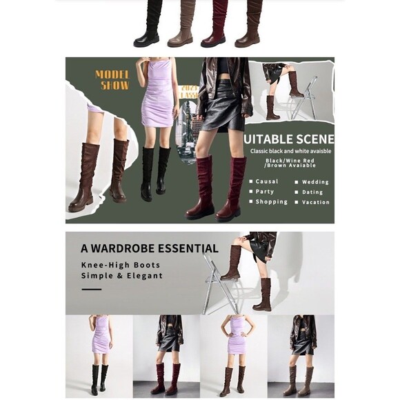 Women's Fashion Thick Heel Riding Boots Brown Side Zipper Durable Elegant 7.5 - Picture 12 of 13